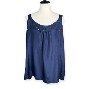 Eileen Fisher 100% Silk Sleeveless Blouse Sequins Statement Top Lined Sz 1X